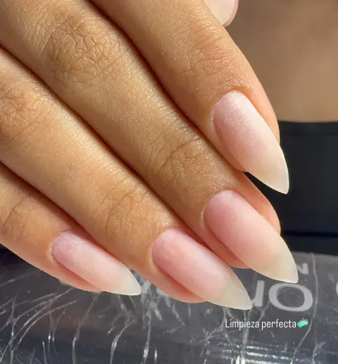 Uñas largas almendradas con base nude